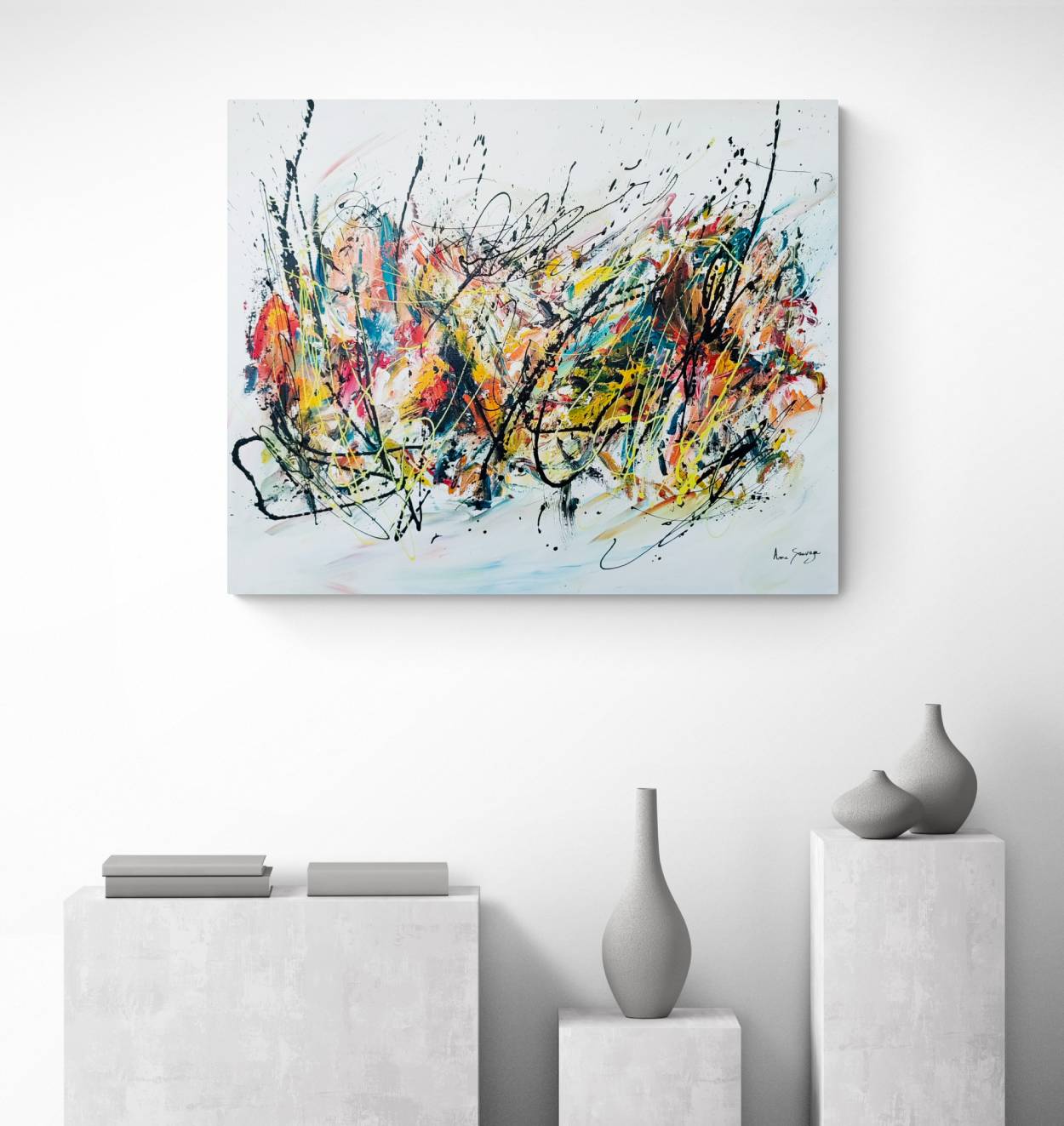Large colourful original abstract painting on canvas by French artist Âme Sauvage