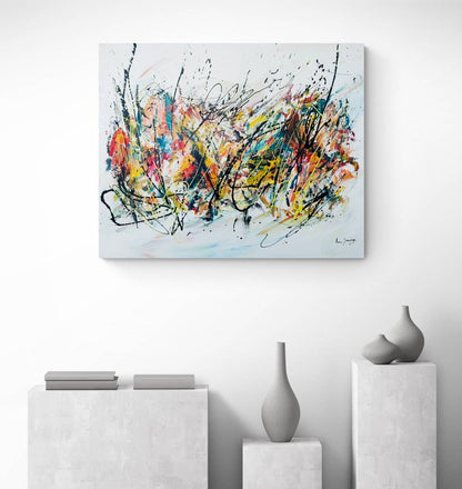 Large colourful original abstract painting on canvas by French artist Âme Sauvage