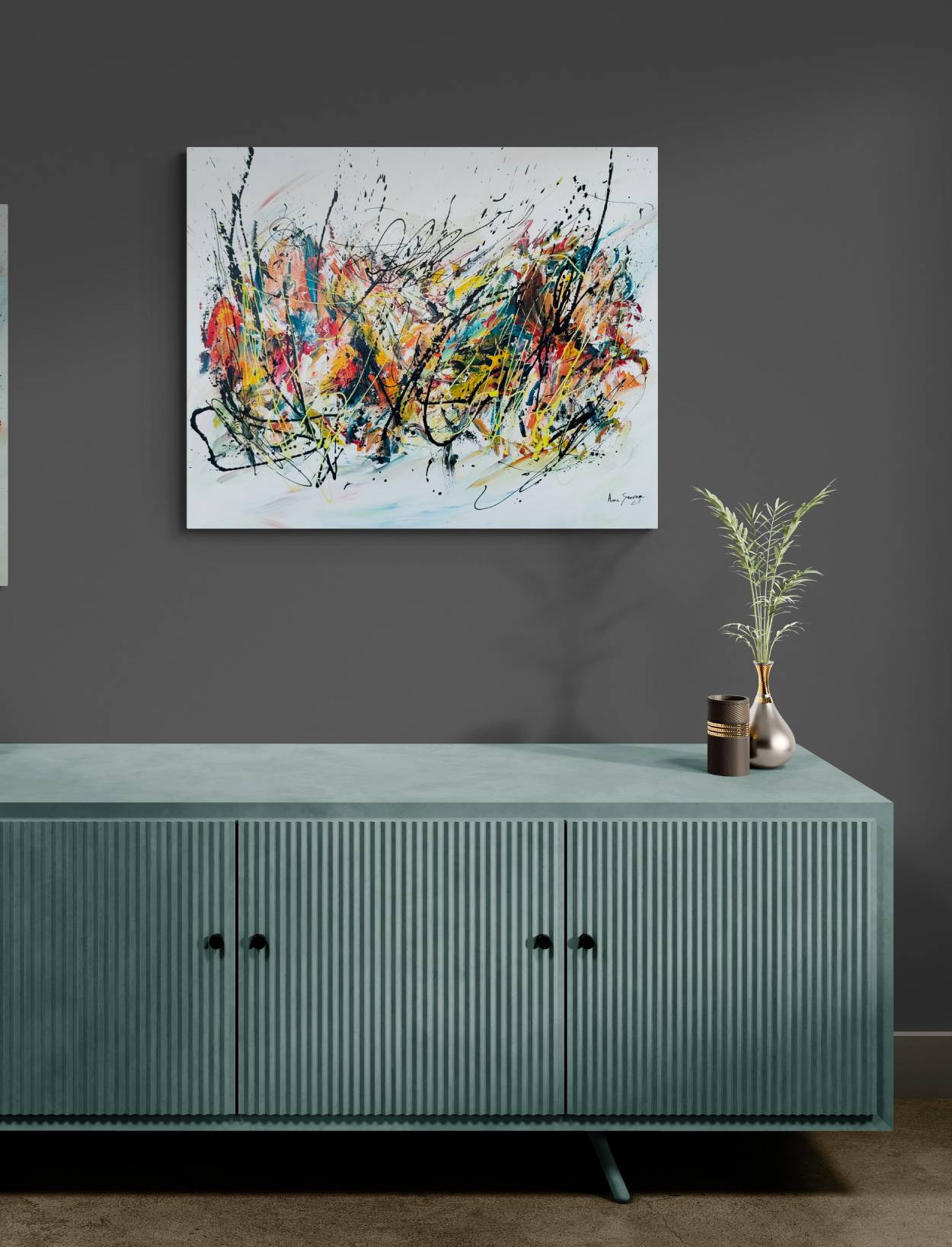 Large colourful original abstract painting on canvas by French artist Âme Sauvage