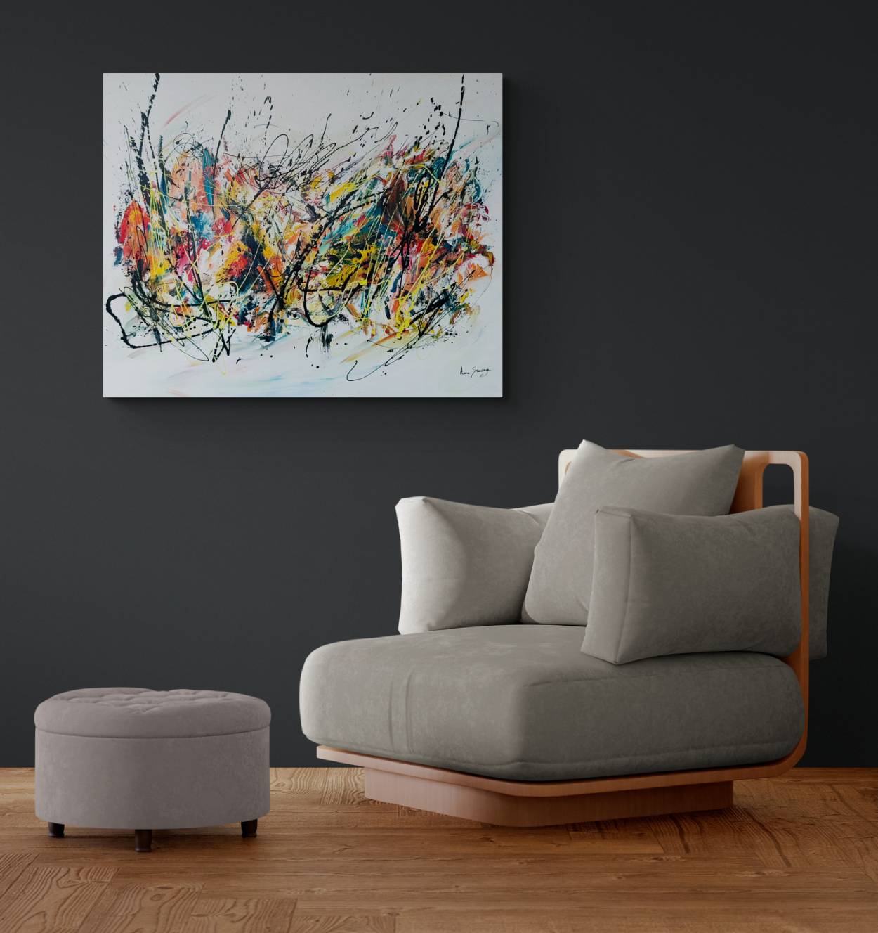 Large colourful original abstract painting on canvas by French artist Âme Sauvage