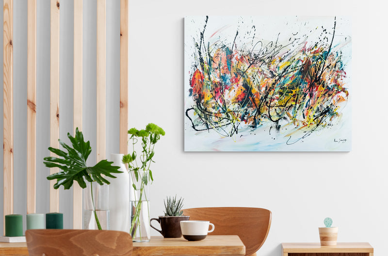 Large colourful original abstract painting on canvas by French artist Âme Sauvage
