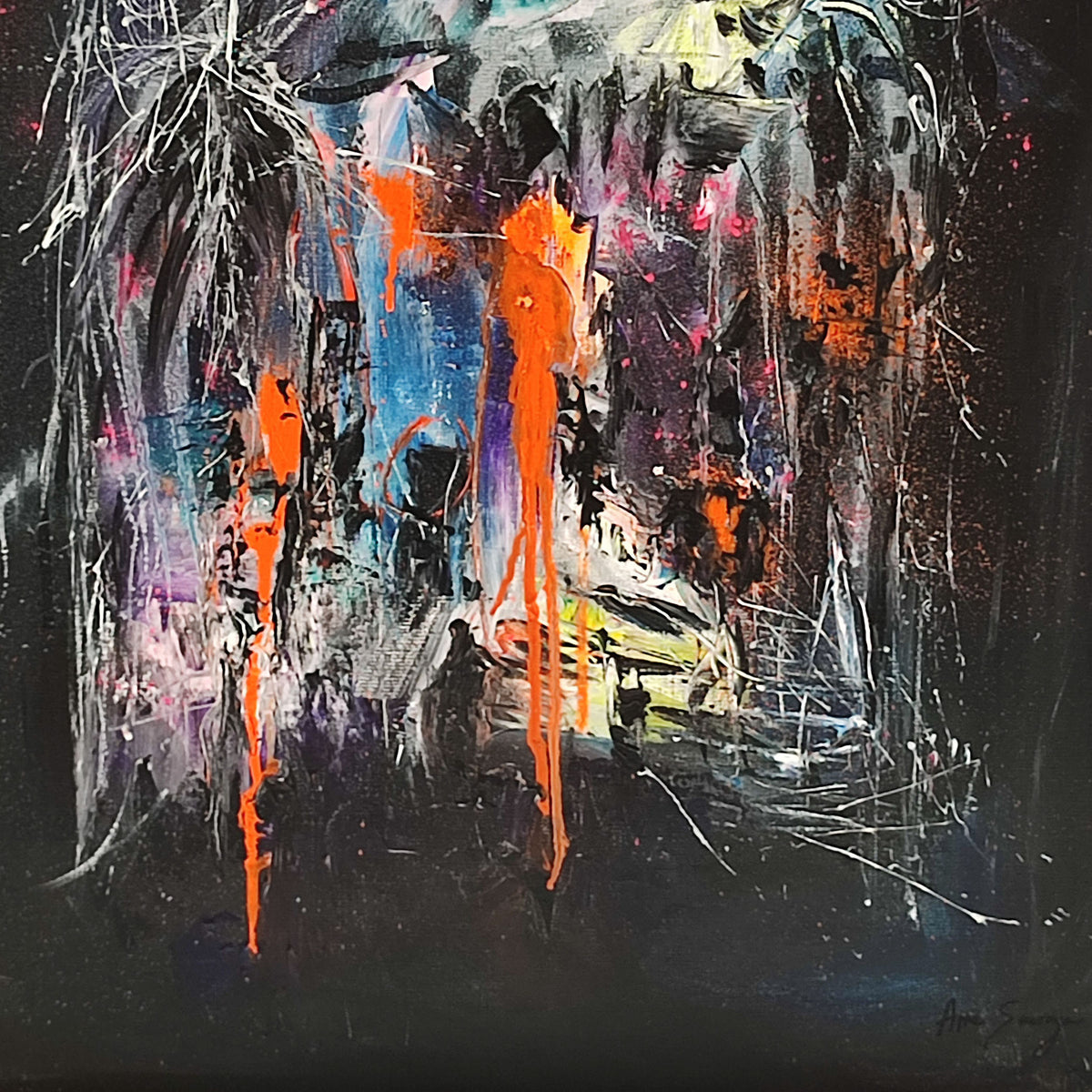 Vertical black abstract painting