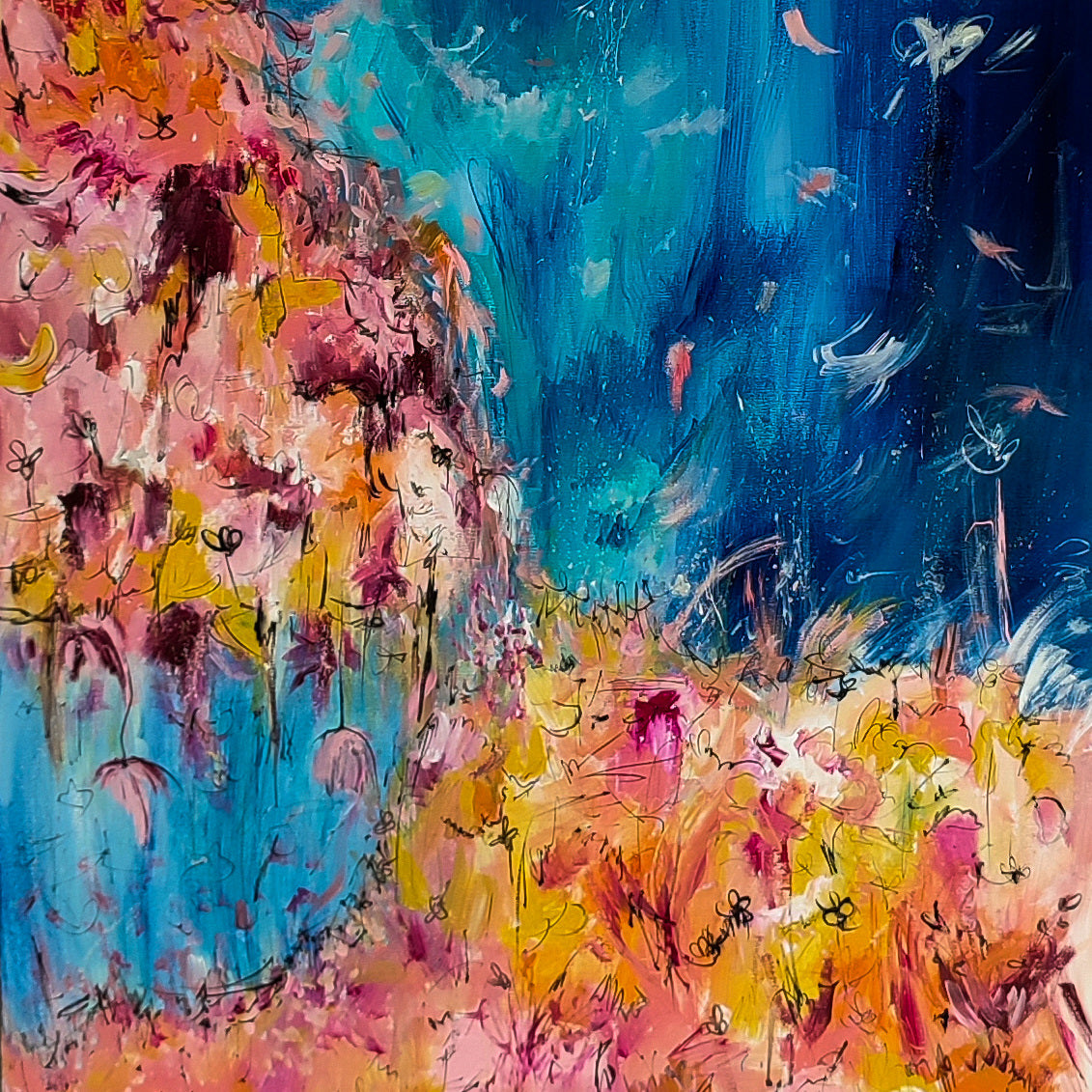 vertical blue and orange abstract art