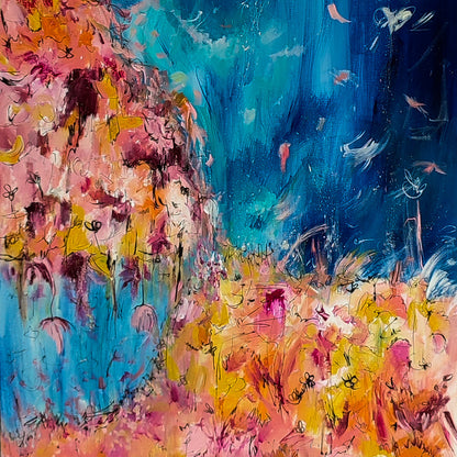 vertical blue and orange abstract art