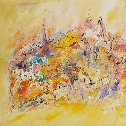 Yellow abstract painting details