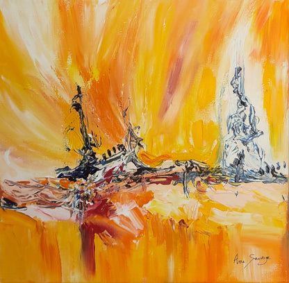 Yellow abstract painting by French contemporary artist
