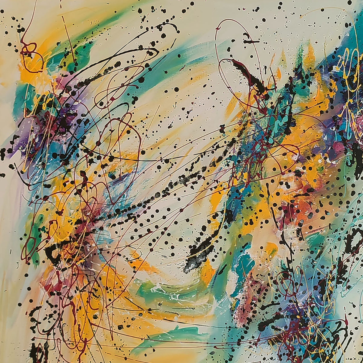 Le souffle intense yellow abstract wall art by French artist Âme Sauvage details 3