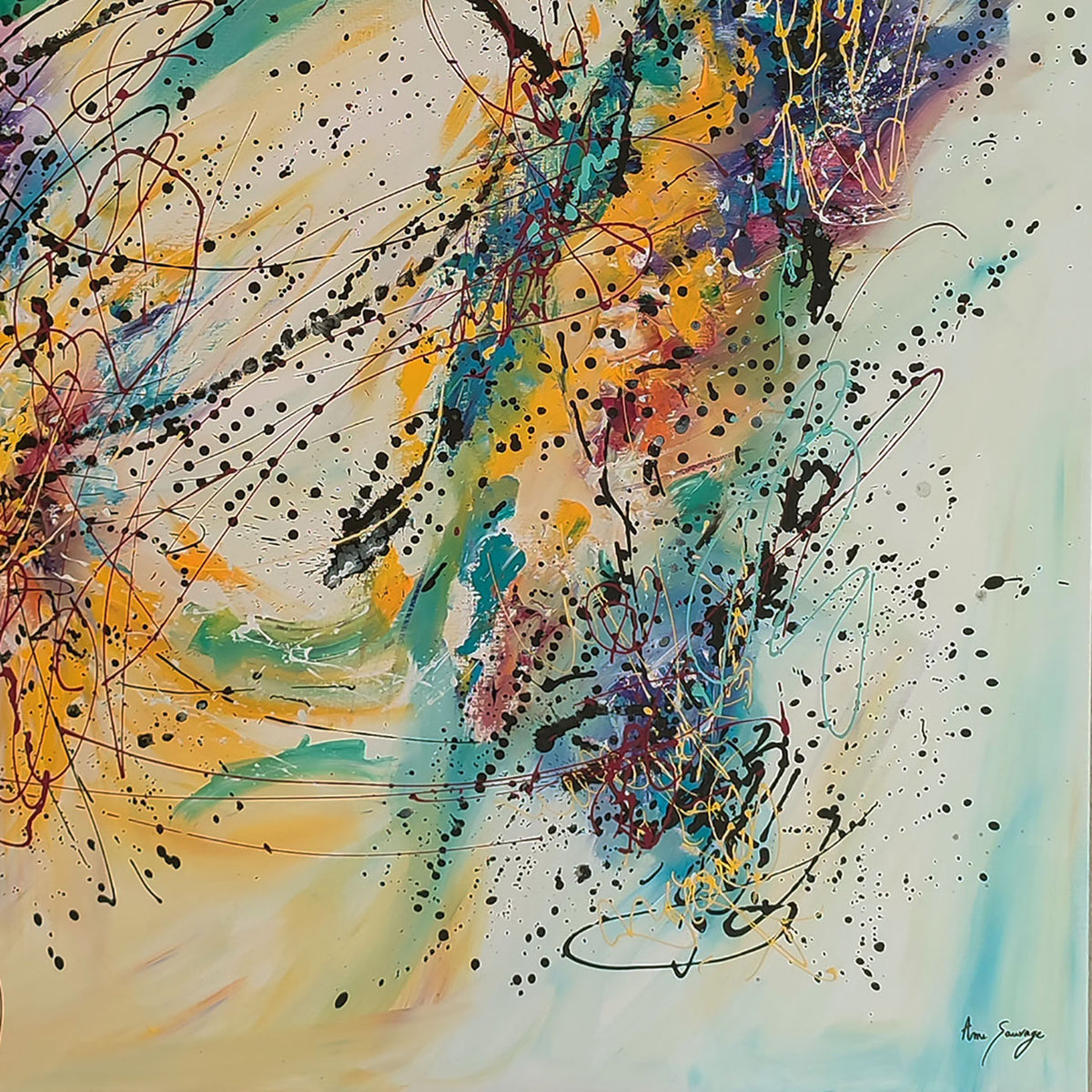 Le souffle intense yellow abstract wall art by French artist Âme Sauvage details