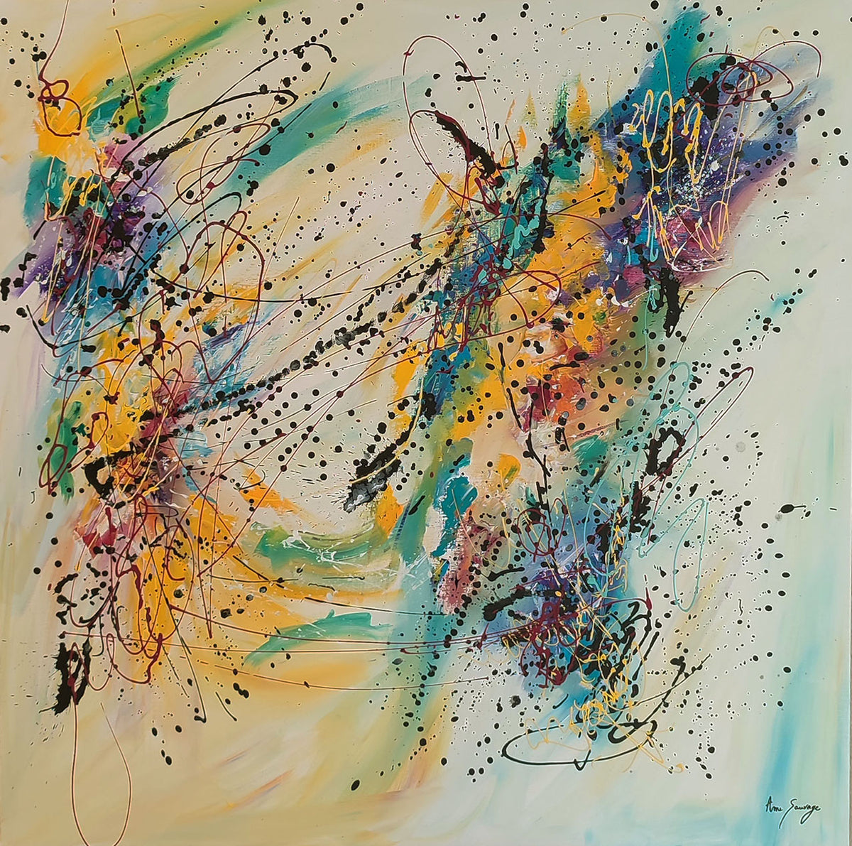 Le souffle intense yellow abstract wall art by French artist Âme Sauvage