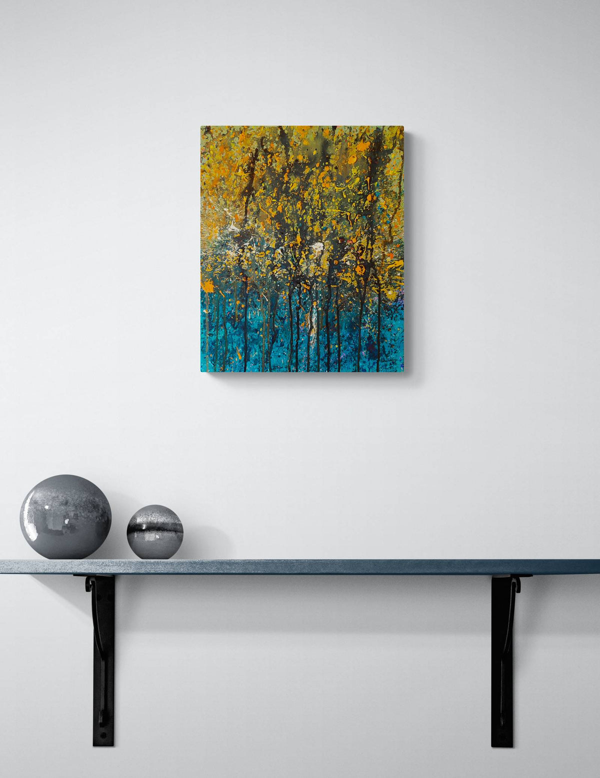 Yellow and blue abstract painting in interior