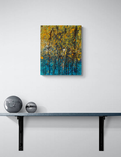 Yellow and blue abstract painting in interior